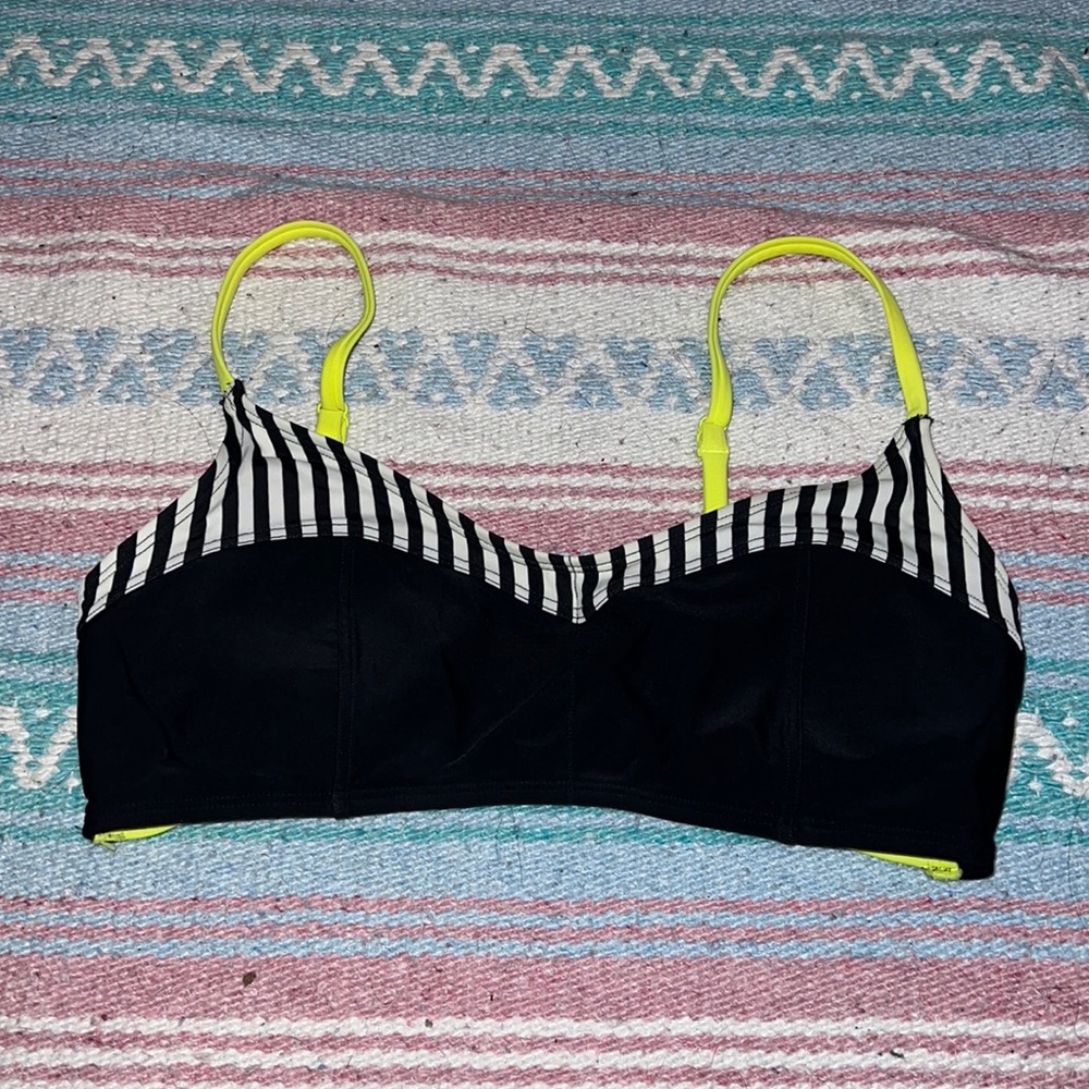 Old Navy black and white bikini top with yellow straps